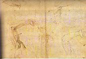 Six Studies of an Elevated Left Arm with Shoulder, Michelangelo Buonarroti (Italian, Caprese 1475–1564 Rome), Black chalk, pen and brown ink